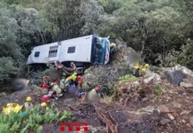 Intentarán extraer autobús que cayó en un barranco en España